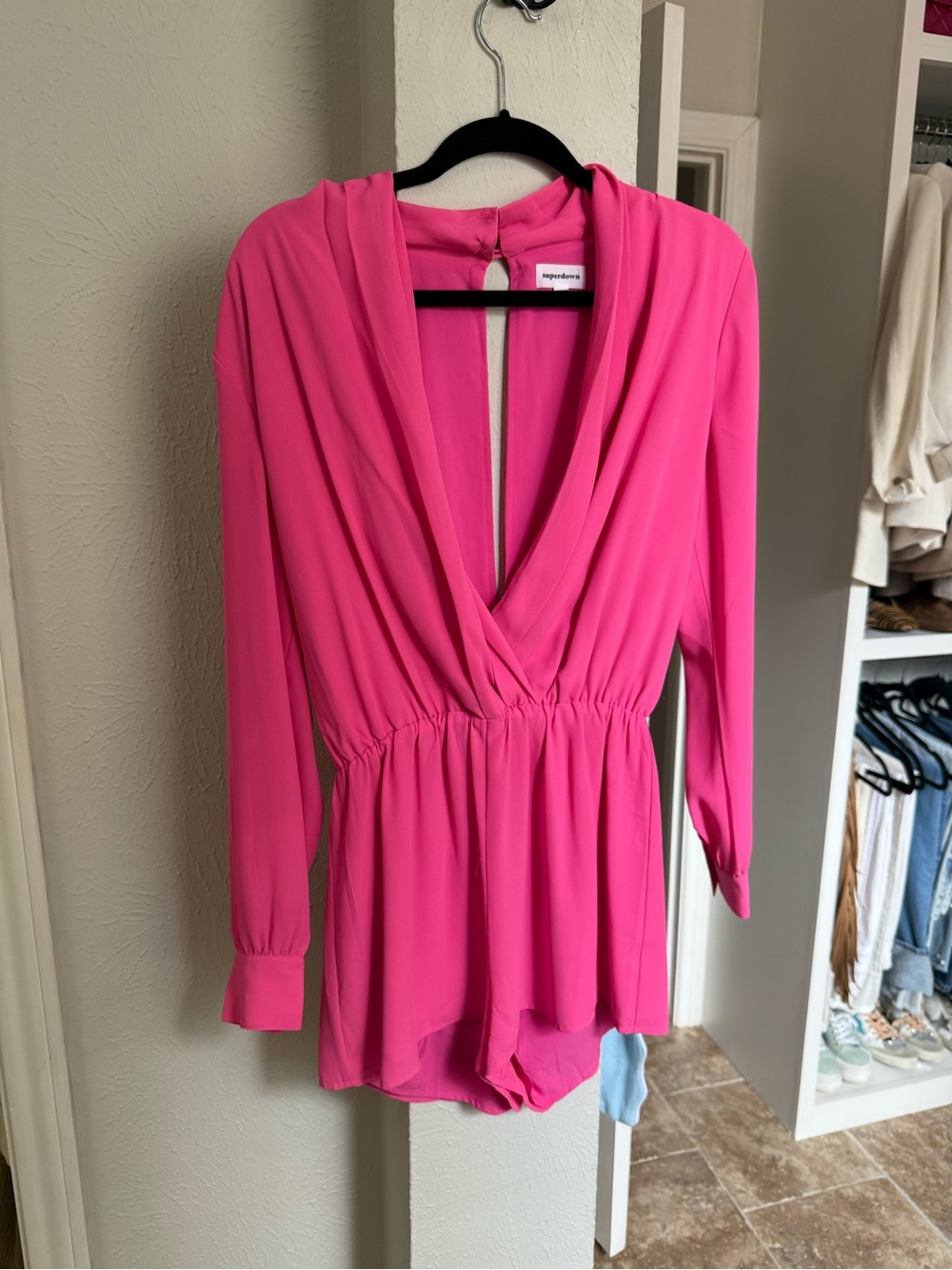 Superdown pink long sleeve romper